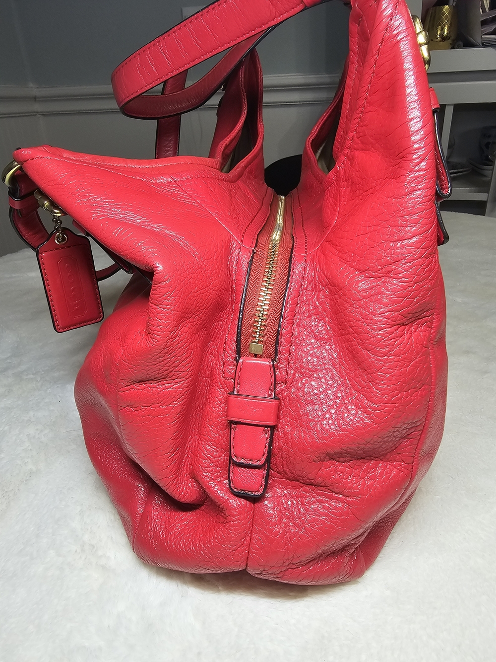Coach Red Leather Hobo Bag with Gold Hardware - Picture 3 of 8